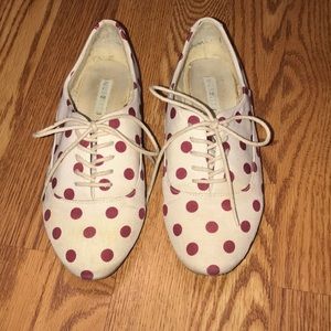 Burgundy and White Polka Dot Keds